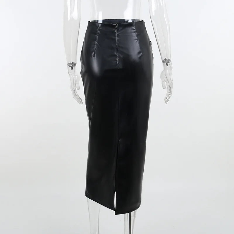 Office Lady Ruched Pu Leather Slim High Waist Skirt