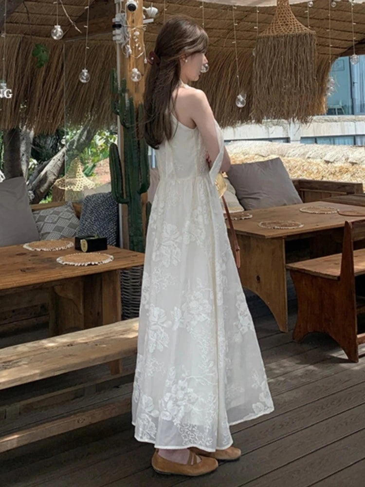 Sleeveless Midi Dresses for Summer New Embroidery A-line Korean Vestidos Mujer