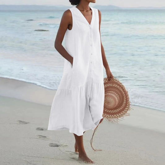 Shirt Summer Sleeveless V Neck Harajuku Maxi Dress