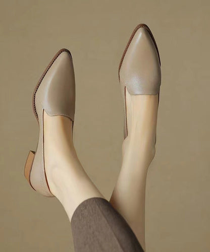 Splicing Chunky Shoes Khaki Sheepskin Pointed Toe Qk061