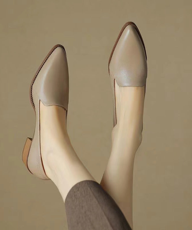 Splicing Chunky Shoes Khaki Sheepskin Pointed Toe Qk061