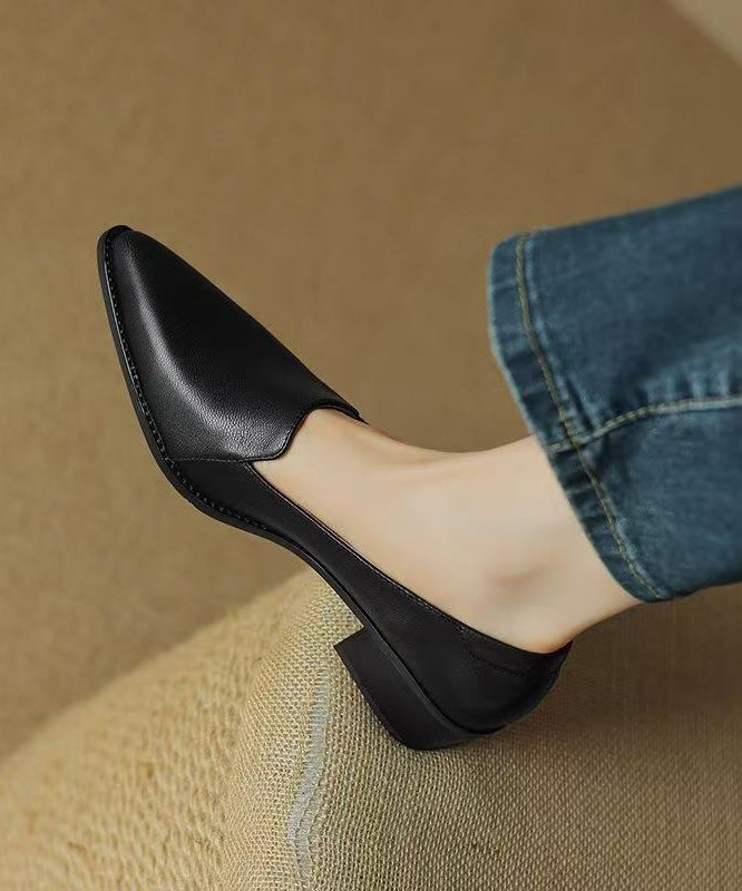 Splicing Chunky Shoes Khaki Sheepskin Pointed Toe Qk061