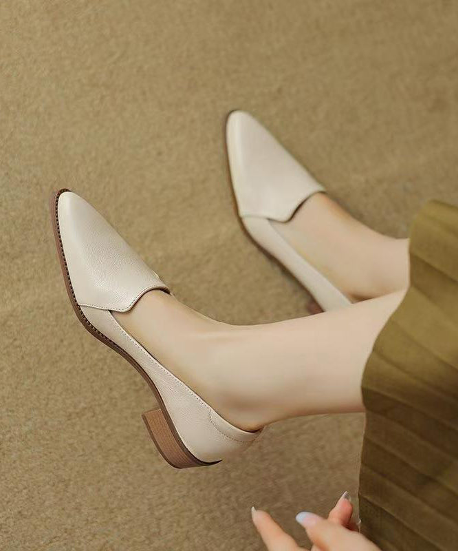 Splicing Chunky Shoes Khaki Sheepskin Pointed Toe Qk061