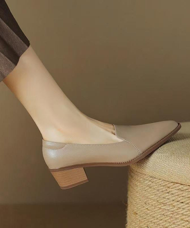 Splicing Chunky Shoes Khaki Sheepskin Pointed Toe Qk061