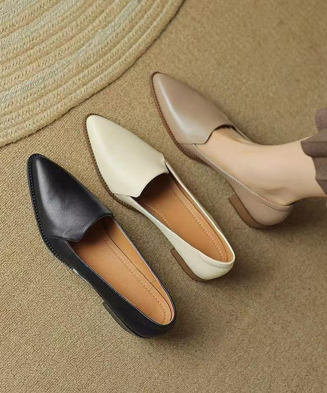 Splicing Chunky Shoes Khaki Sheepskin Pointed Toe Qk061