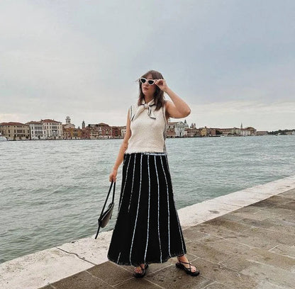 Dressbetty - Striped Tassel Knitted Elastic High Waist Skirt