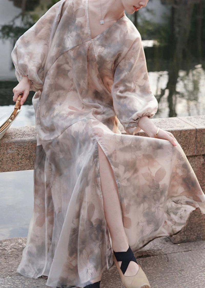 V Neck Print Patchwork Party Long Dress Spring Uu1046