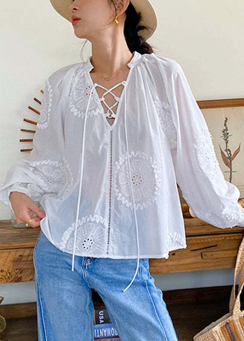 Up White Out Lace Cotton Embroidered Hollow Blouses