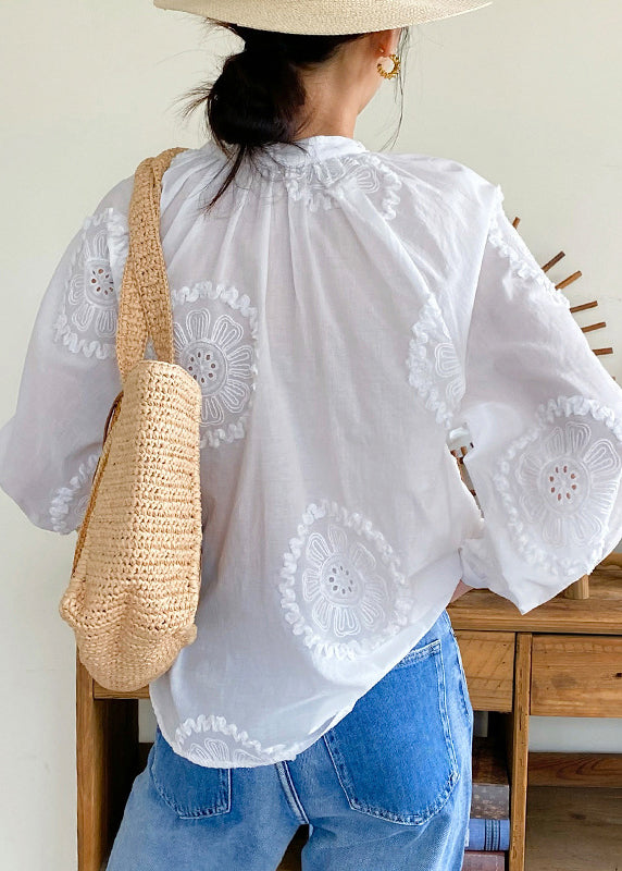 Up White Out Lace Cotton Embroidered Hollow Blouses