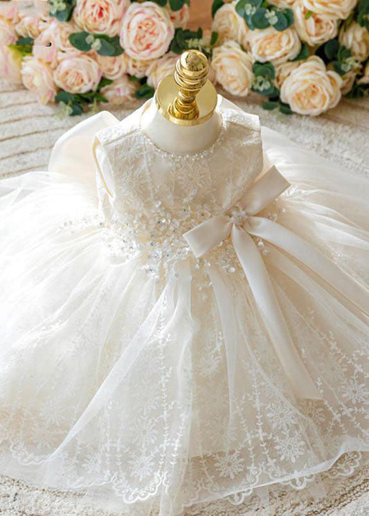 White Nail Bead Embroideried Tulle Long Dress Sleeveless Ys016