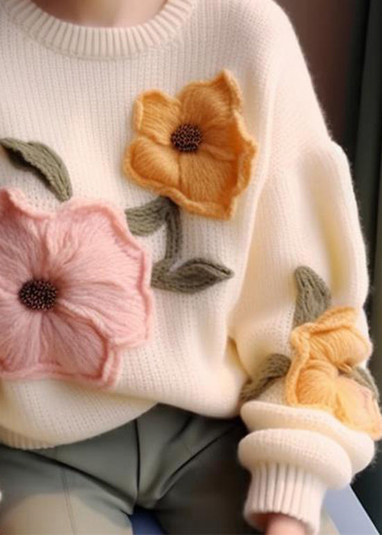 White O Neck Knit Sweater Tops Fall Wo030