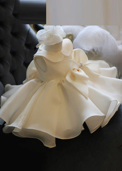 White Peter Pan Collar Bow Tulle Kids Long Dress Summer Ys019