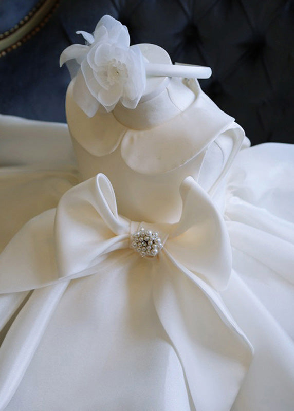 White Peter Pan Collar Bow Tulle Kids Long Dress Summer Ys019