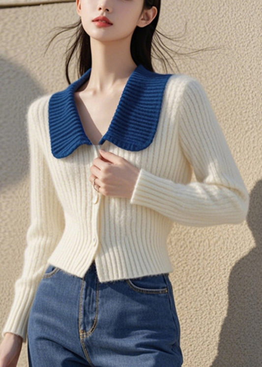 White Peter Pan Collar Button Cotton Knit Cardigan Spring To034