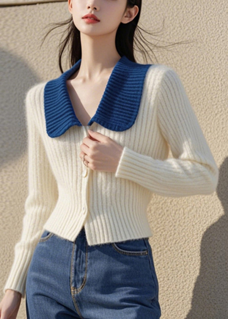 White Peter Pan Collar Button Cotton Knit Cardigan Spring To034
