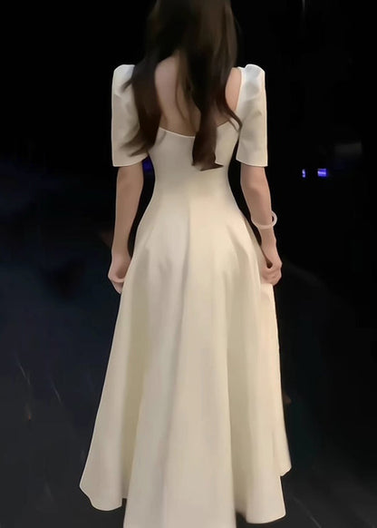 White Square Collar Cotton Long Dress Summer Xx016