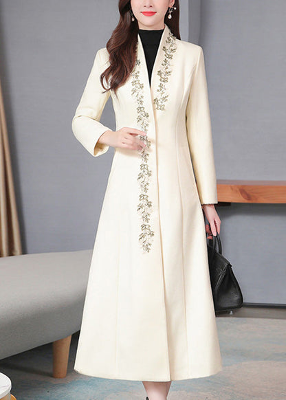 White V Neck Woolen Long Trench Coats Spring Ly1713
