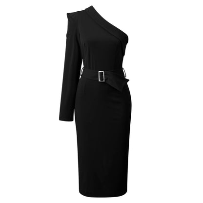 Autumn Square Neck Long Sleeve Flounced Edge Midi Dress