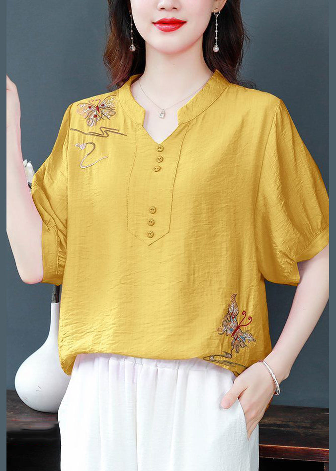Yellow Embroidered Cotton Blouse Summer Jh021