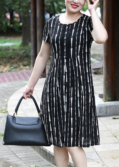 Yellow O-neck Striped Long Dress Short Sleeve Vb1001