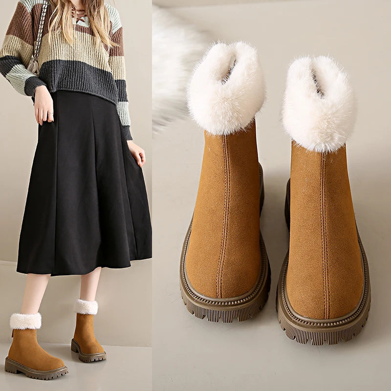 And Simple Plush Shoes New Back Zipper Design Fashionable and Versatile Winter Cotton Boots Botas De Mujer