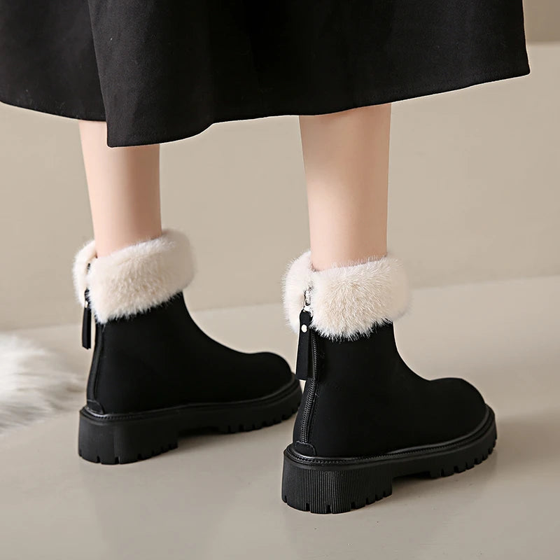 And Simple Plush Shoes New Back Zipper Design Fashionable and Versatile Winter Cotton Boots Botas De Mujer