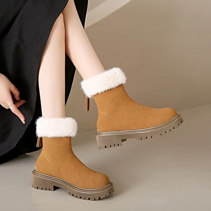 And Simple Plush Shoes New Back Zipper Design Fashionable and Versatile Winter Cotton Boots Botas De Mujer