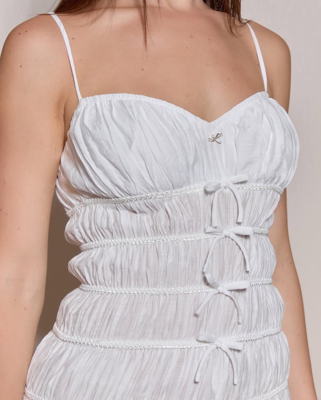 White Ruched Maxi Dress Slimming Vacation Outfit for Photos