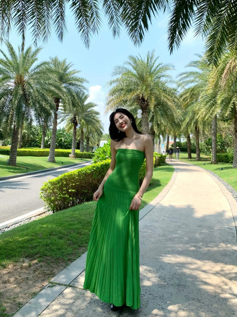 Emerald Green Knit Strapless Bodycon Maxi Dress Beach Glam