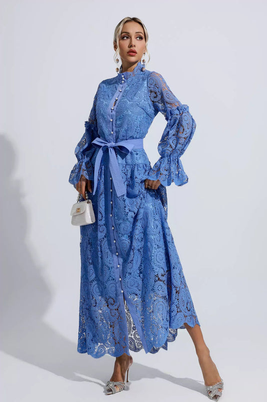 Esmeralda Blue Lace Cutout Maxi Dress