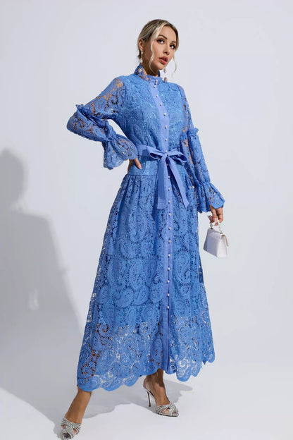 Esmeralda Blue Lace Cutout Maxi Dress