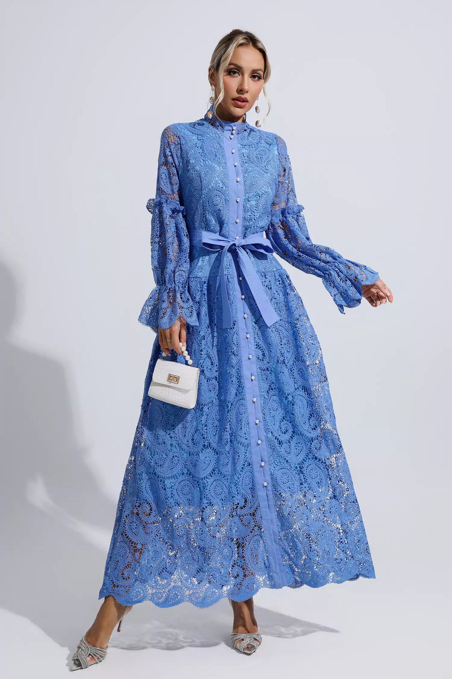 Esmeralda Blue Lace Cutout Maxi Dress