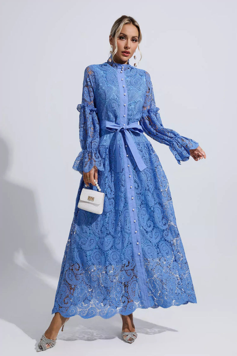 Esmeralda Blue Lace Cutout Maxi Dress