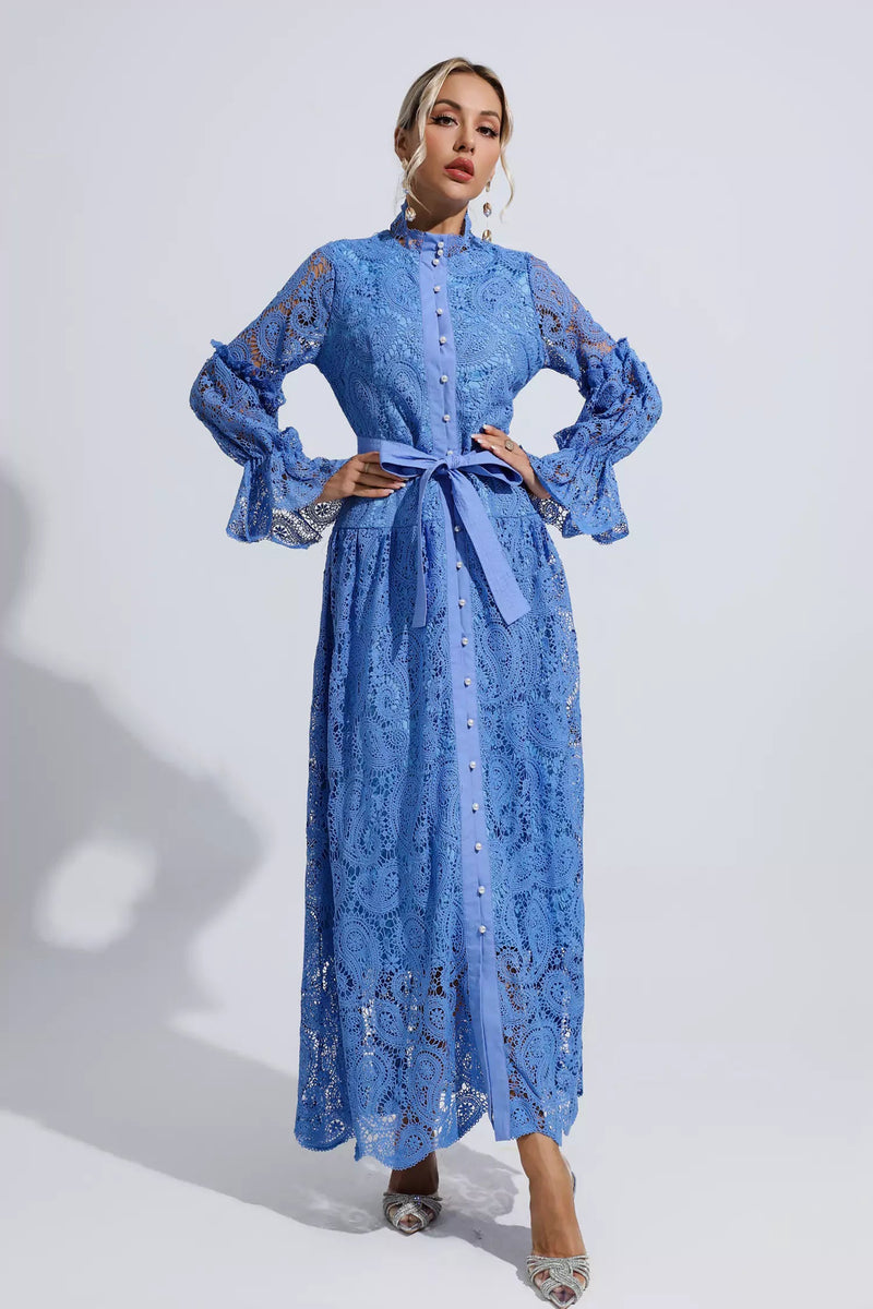 Esmeralda Blue Lace Cutout Maxi Dress