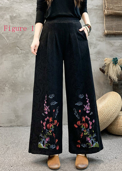 Style Embroidered Elastic Waist Wide Leg Pants Spring Bv013