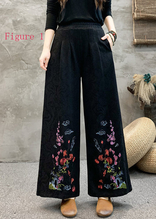 Style Embroidered Elastic Waist Wide Leg Pants Spring Bv013