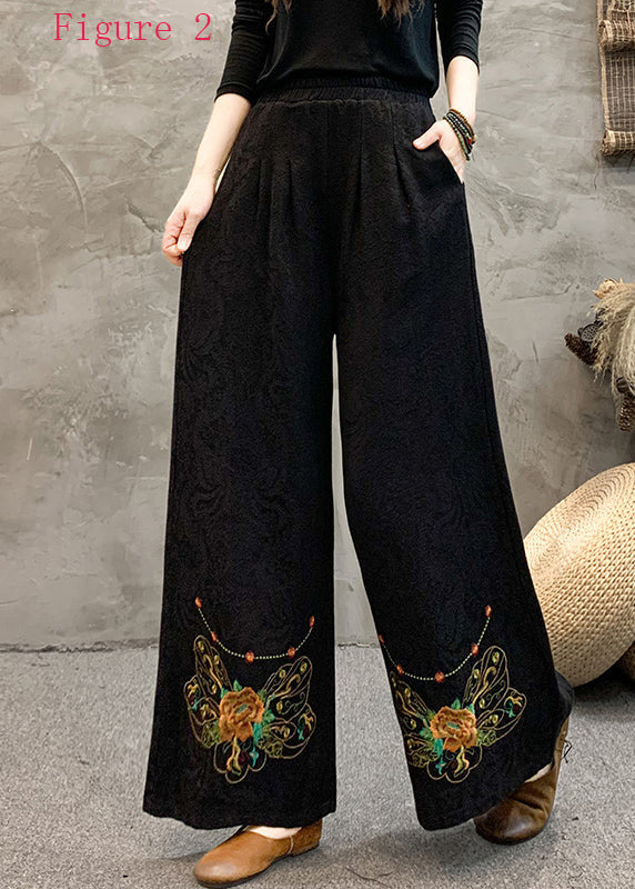 Style Embroidered Elastic Waist Wide Leg Pants Spring Bv013