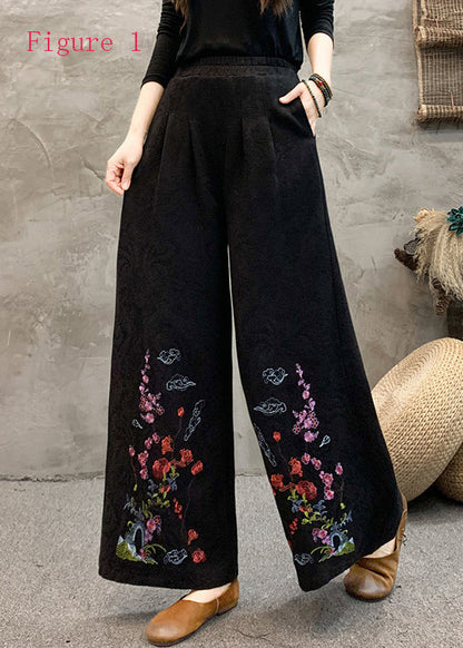 Style Embroidered Elastic Waist Wide Leg Pants Spring Bv013