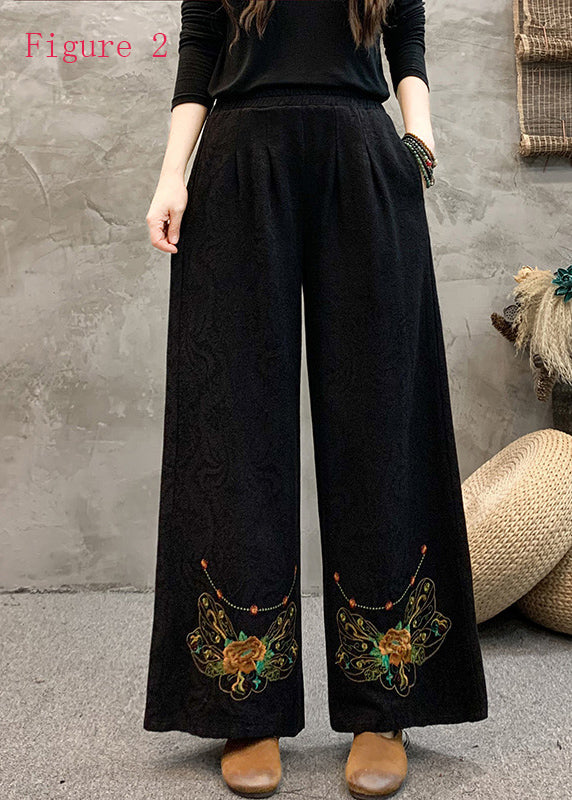Style Embroidered Elastic Waist Wide Leg Pants Spring Bv013