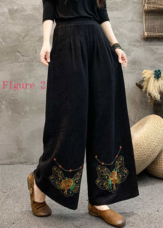 Style Embroidered Elastic Waist Wide Leg Pants Spring Bv013