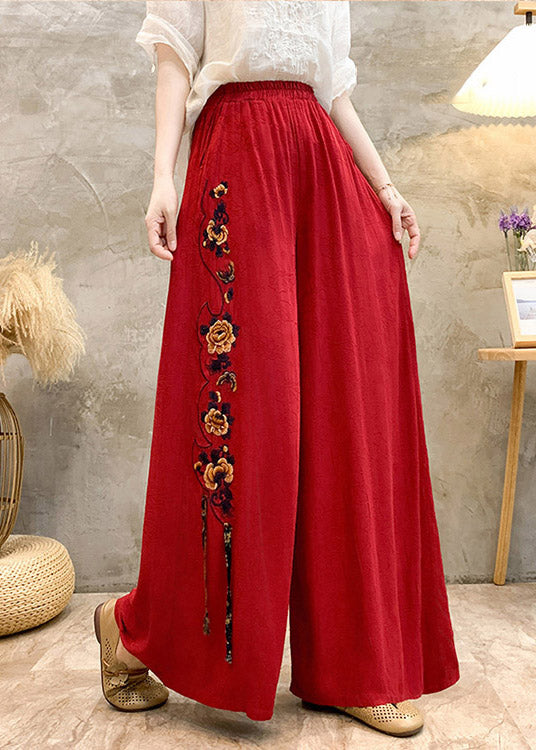 Style High Waisted Embroidered Wide Leg Pants Summer Bv048