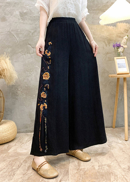 Style High Waisted Embroidered Wide Leg Pants Summer Bv048