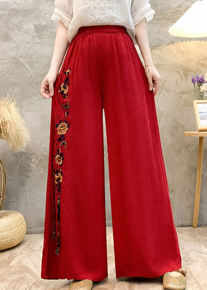 Style High Waisted Embroidered Wide Leg Pants Summer Bv048