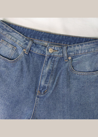 European and American Style Blue Pockets Denim Straight Pants Spring Qq1062
