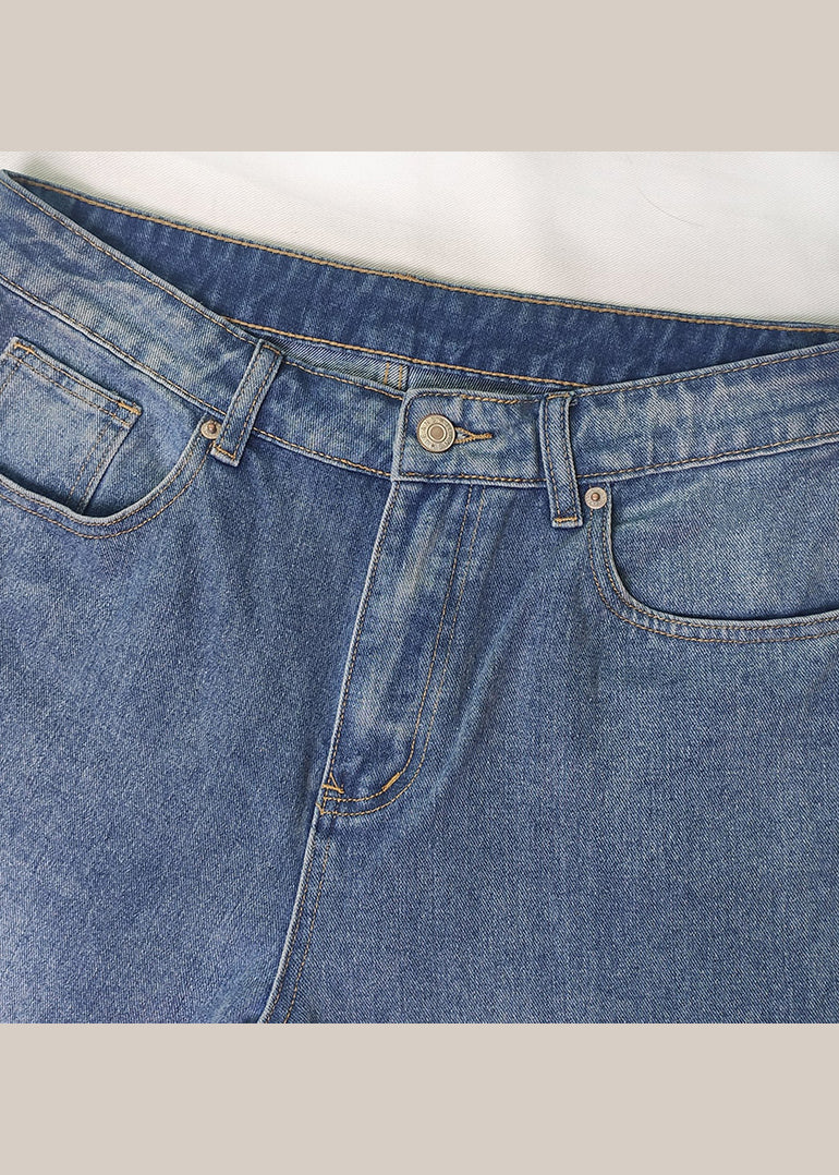 European and American Style Blue Pockets Denim Straight Pants Spring Qq1062