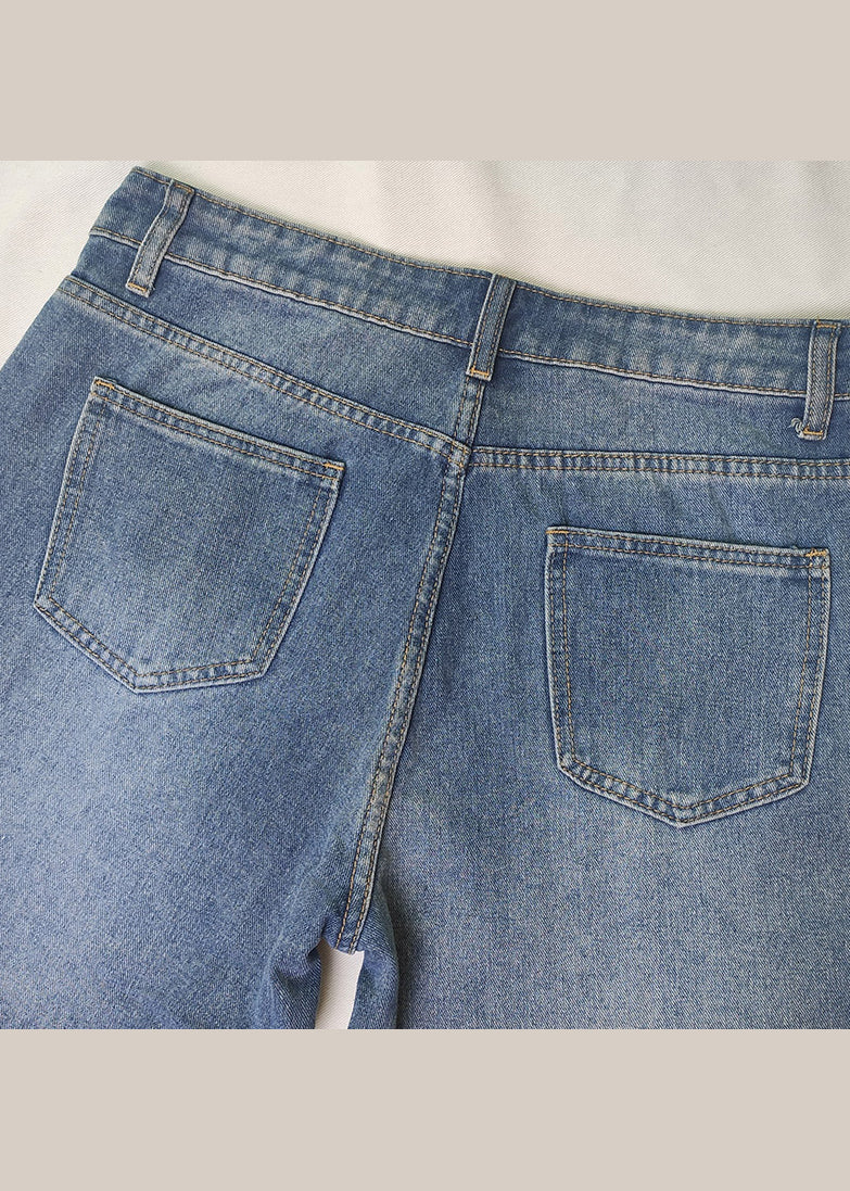 European and American Style Blue Pockets Denim Straight Pants Spring Qq1062