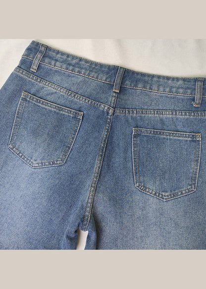 European and American Style Blue Pockets Denim Straight Pants Spring Qq1062