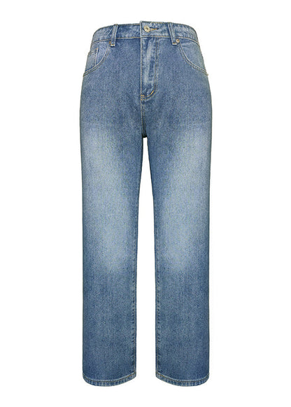 European and American Style Blue Pockets Denim Straight Pants Spring Qq1062