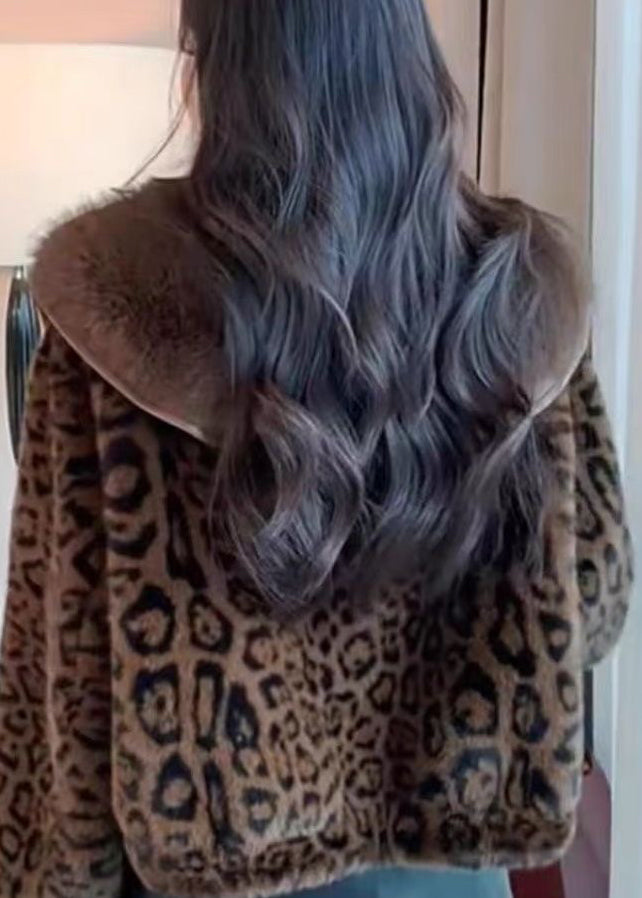 European and American Style Leopard Mink Hair Leather and Fur Coat Spring Yy014