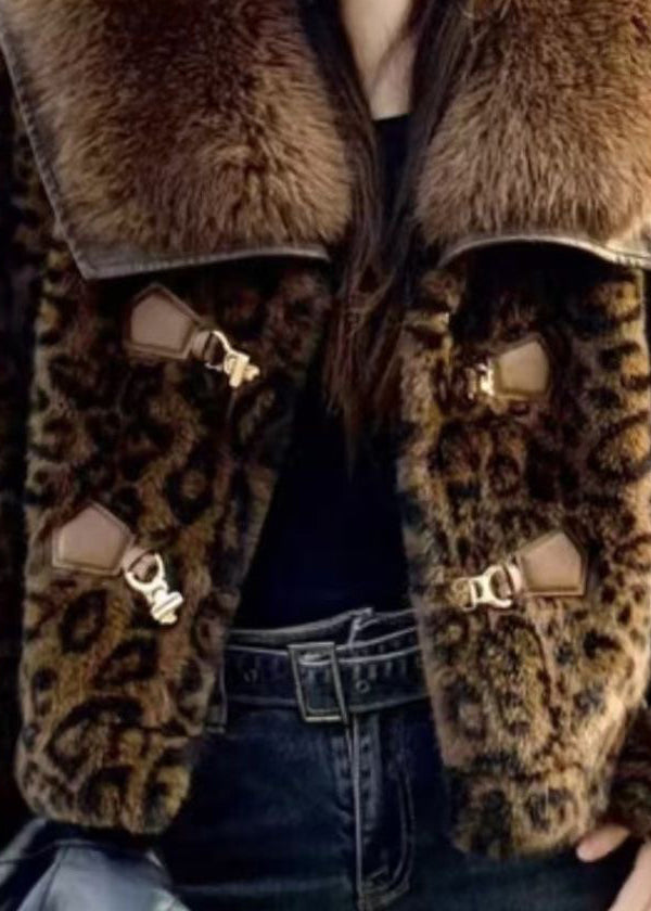 European and American Style Leopard Mink Hair Leather and Fur Coat Spring Yy014
